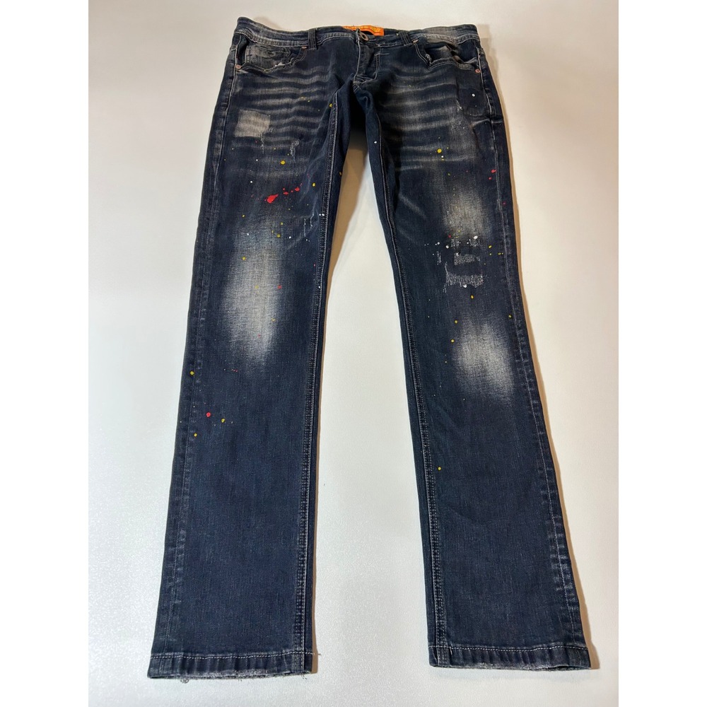 Royal 7even Jeans Men's 34/32 Blue RS7 Paint Splatter Distressed Stretch